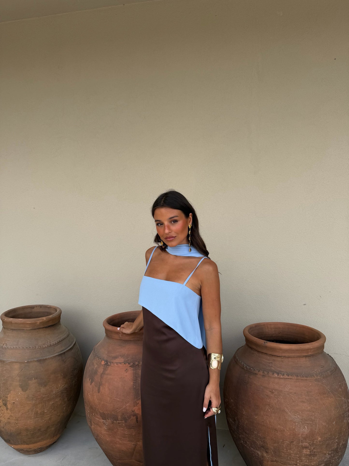 Vestido Joanna en marrón y azul