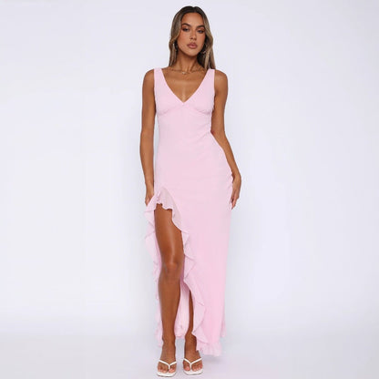 Roxy | Vestido Corsé con Cuello Halter, Perlas y Volantes