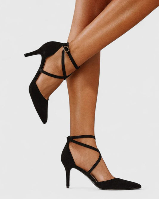 Silvia | Zapatos de Tacón Negros con Tiras Cruzadas