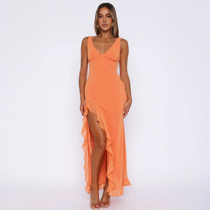 Roxy | Vestido Corsé con Cuello Halter, Perlas y Volantes