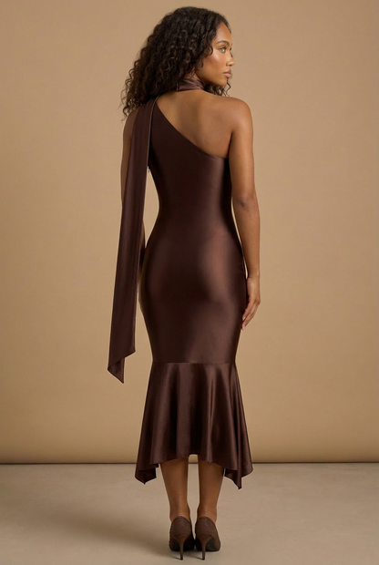 Aimee | Vestido midi de un solo hombro