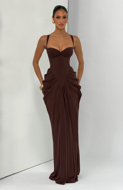 Lucille | Vestido largo - Marrón ciruela