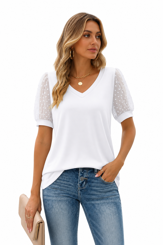 Rhina | Top con cuello en V y mangas transparentes
