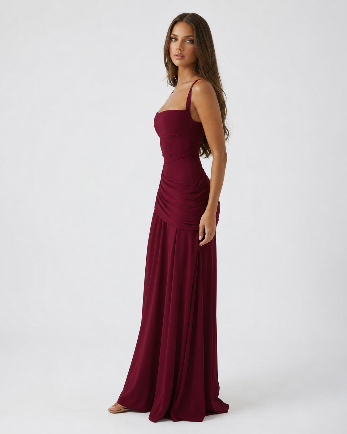 Enie | Vestido largo con escote cuadrado fruncido