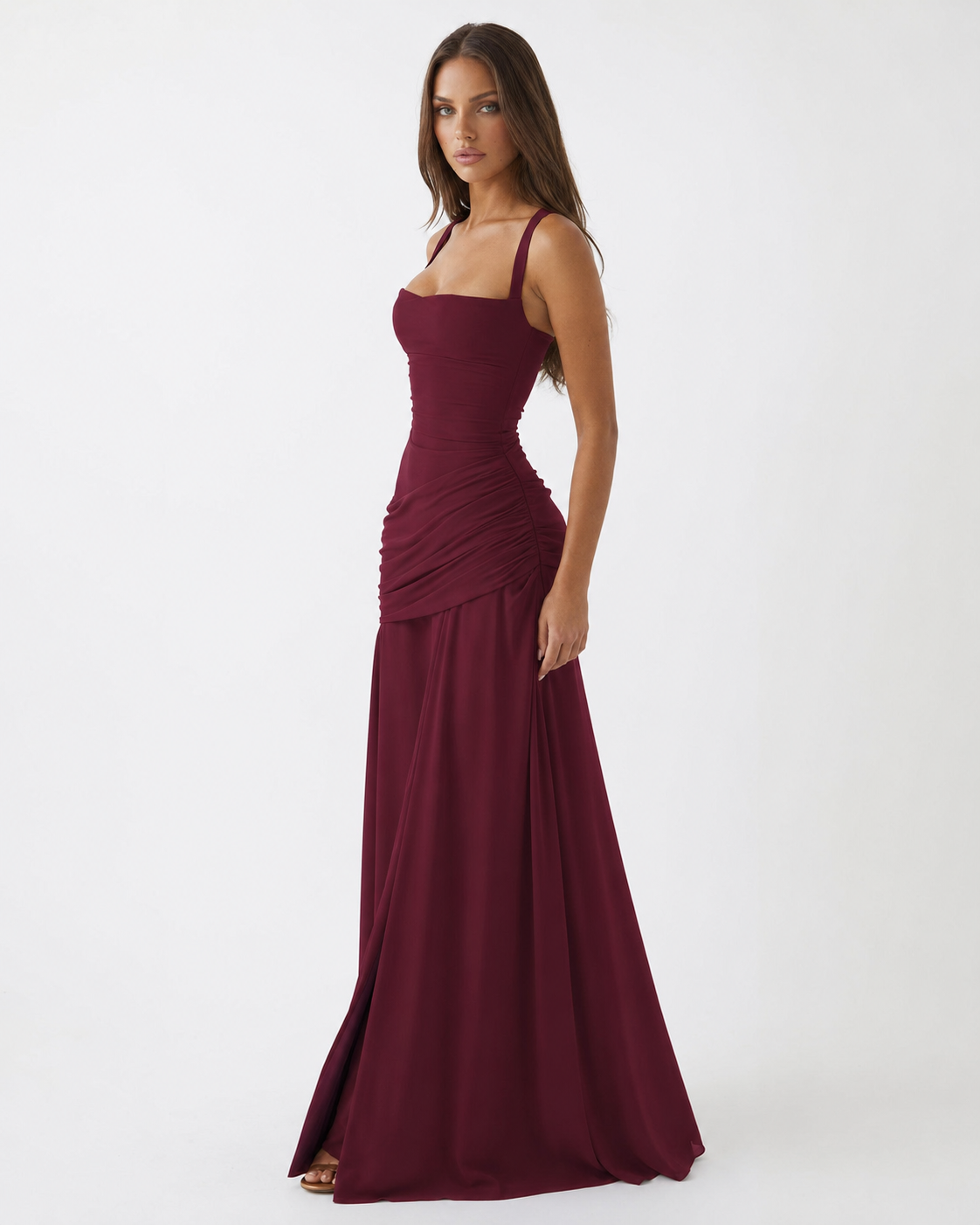 Enie | Vestido largo con escote cuadrado fruncido