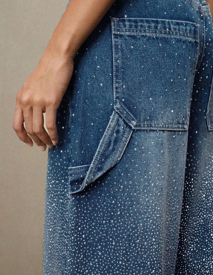 TIRZA | Glamurosos vaqueros de pierna ancha con detalles de strass
