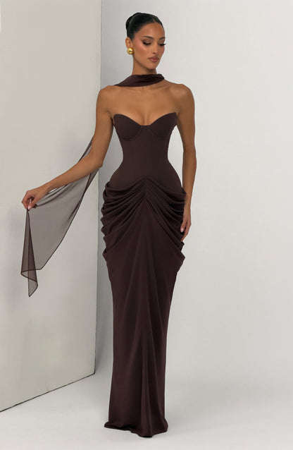 Vestido largo Chiara - Marrón ciruela