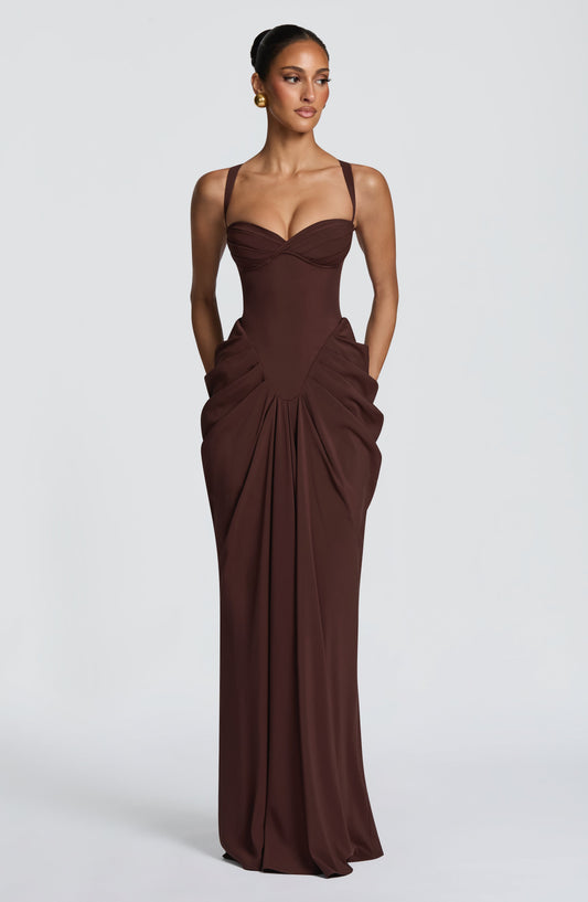 Lucille | Vestido largo - Marrón ciruela