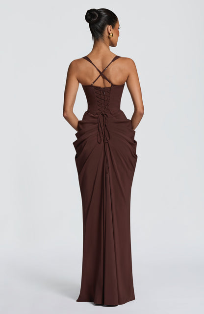 Lucille | Vestido largo - Marrón ciruela