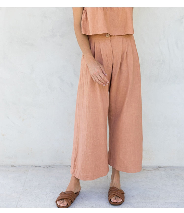 Alba | Pantalón culotte de lino de tiro alto
