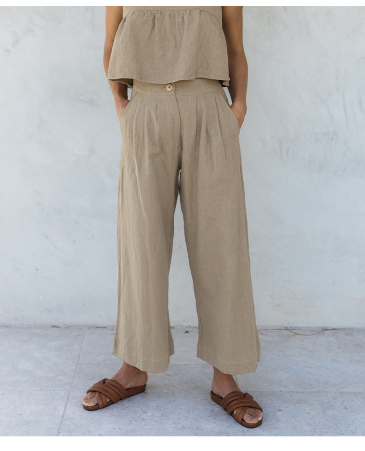 Alba | Pantalón culotte de lino de tiro alto
