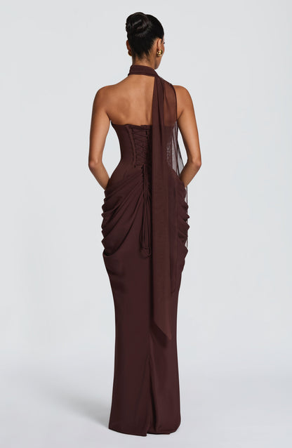 Vestido largo Chiara - Marrón ciruela