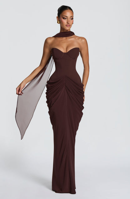 Vestido largo Chiara - Marrón ciruela
