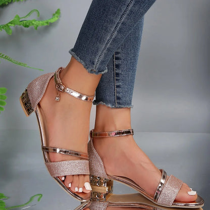 Ariel | Sandalias Planas Negras y Doradas