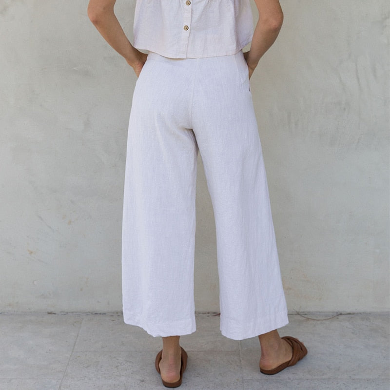 Alba | Pantalón culotte de lino de tiro alto