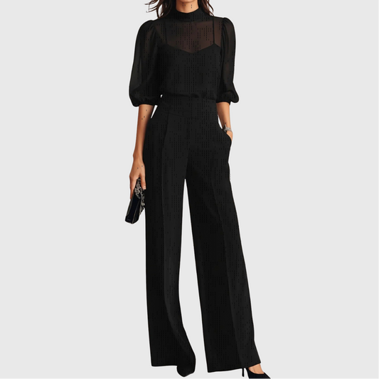 Clara | Conjunto de tres piezas compuesto por un top y unos pantalones de pierna ancha