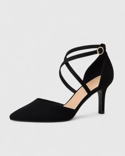 Silvia | Zapatos de Tacón Negros con Tiras Cruzadas
