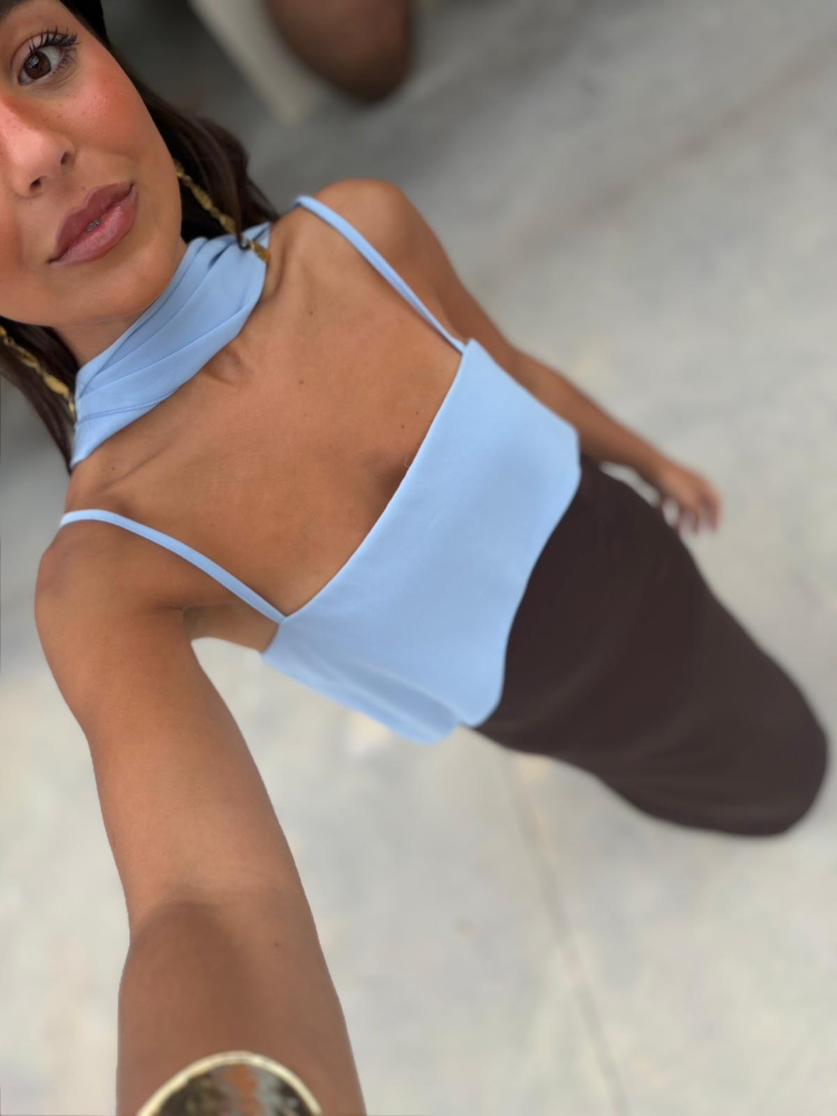 Vestido Joanna en marrón y azul