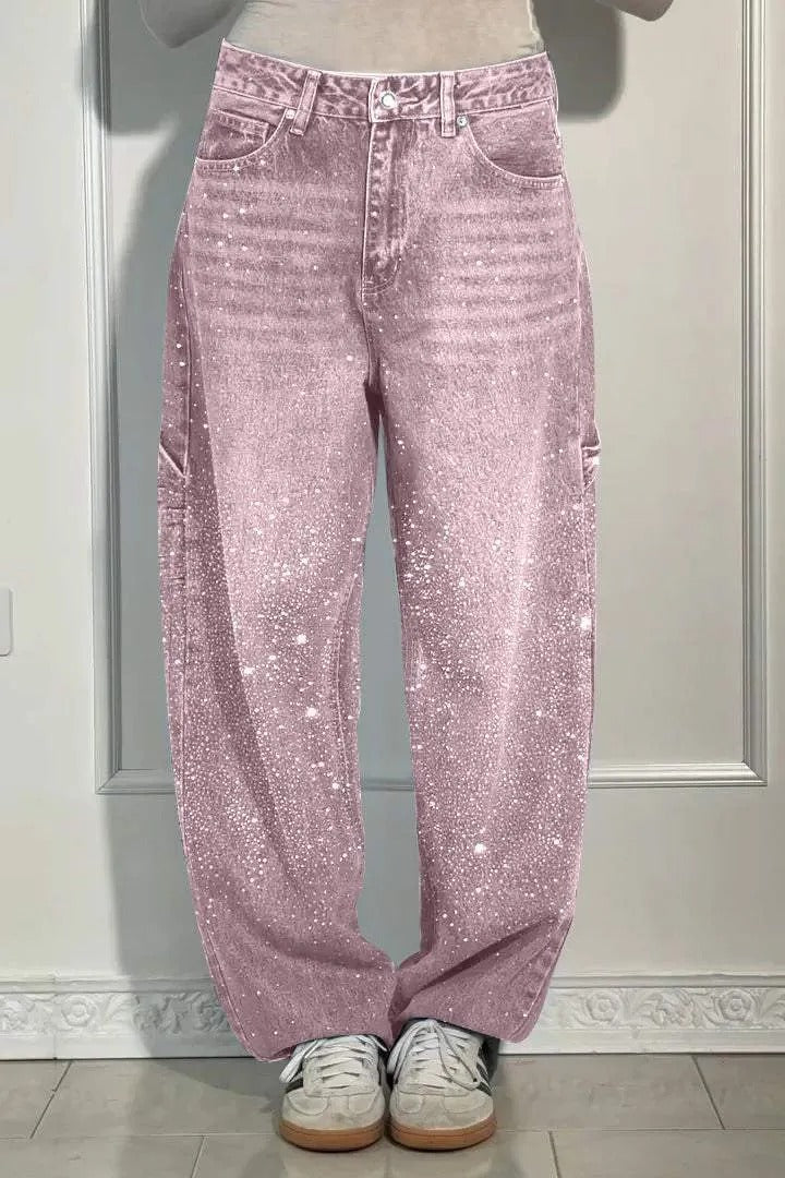 TIRZA | Glamurosos vaqueros de pierna ancha con detalles de strass