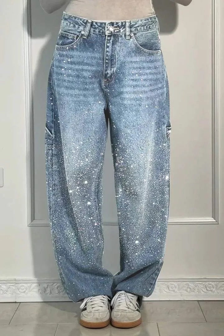 TIRZA | Glamurosos vaqueros de pierna ancha con detalles de strass