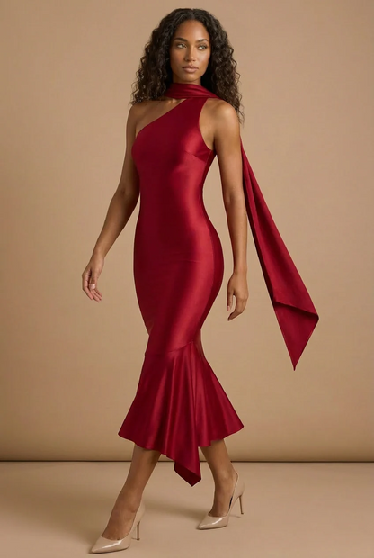 Aimee | Vestido midi de un solo hombro
