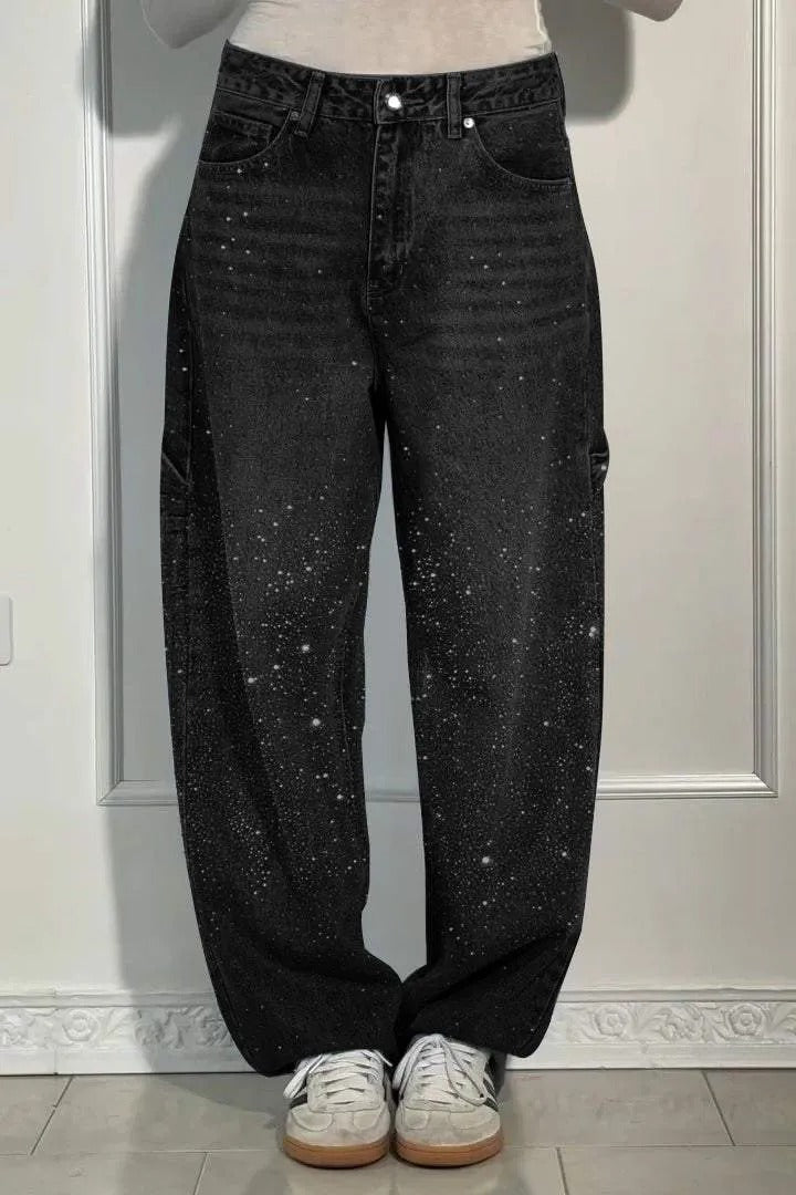 TIRZA | Glamurosos vaqueros de pierna ancha con detalles de strass