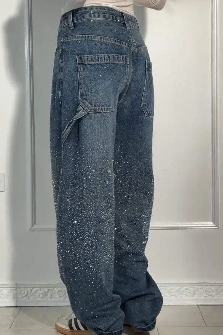 TIRZA | Glamurosos vaqueros de pierna ancha con detalles de strass