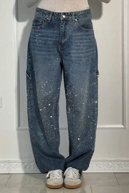 TIRZA | Glamurosos vaqueros de pierna ancha con detalles de strass