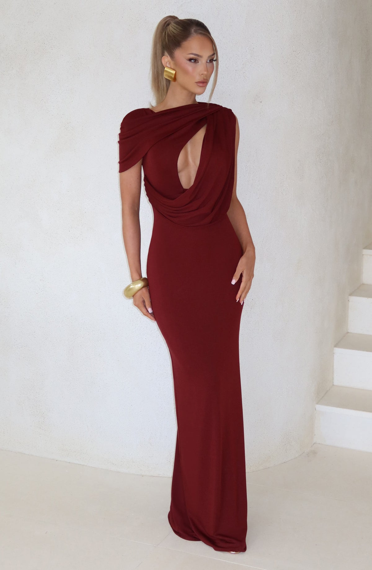 Vestido largo Kalina - Laca de cerezo